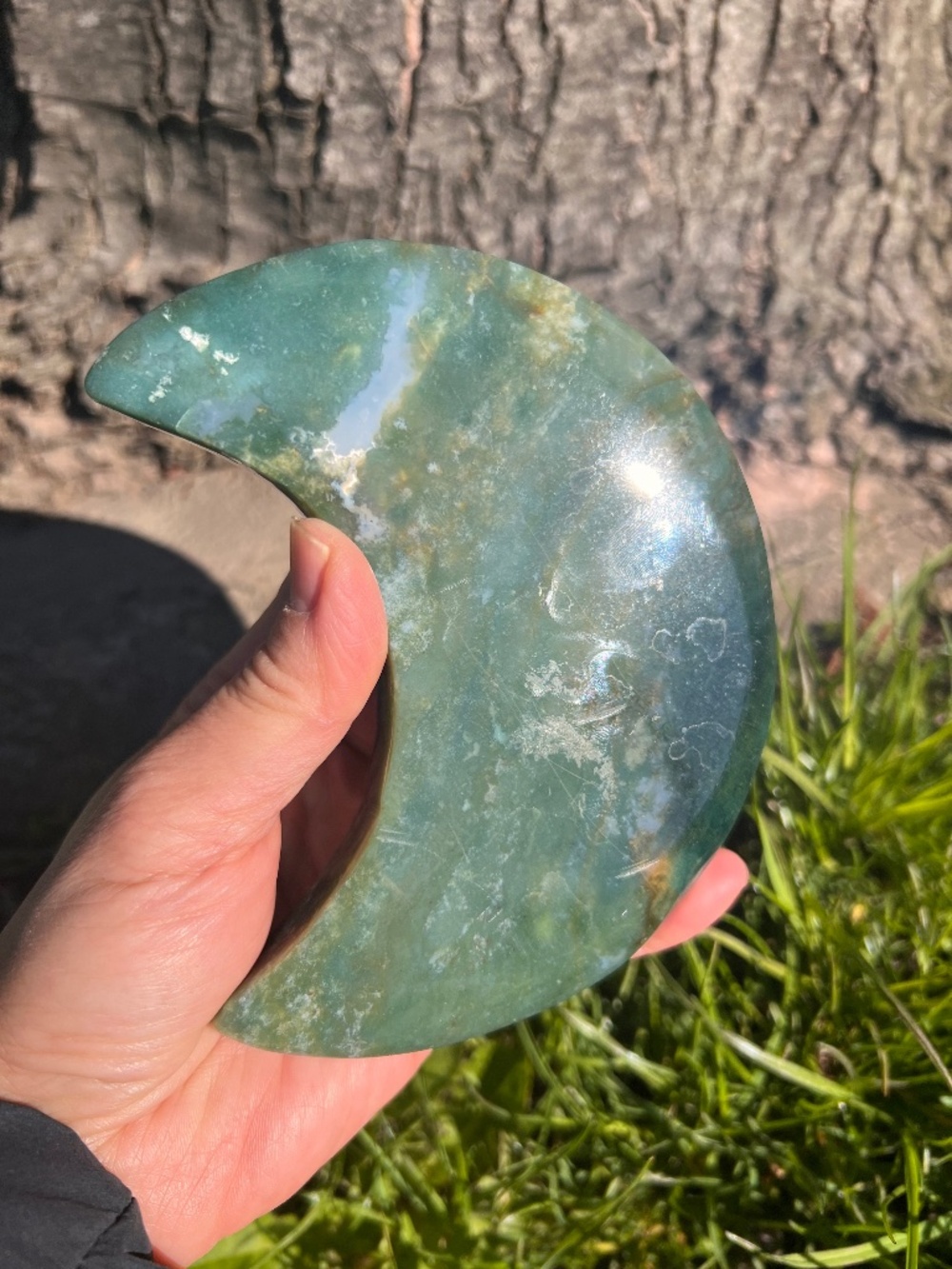 Ocean (1) Jasper Moon with Stand | Crystal